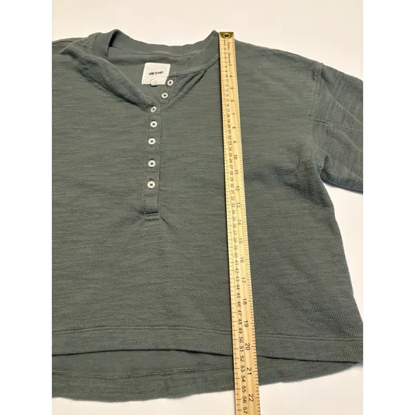 Aerie Womens Small Waffle Knit Henley Crop Top Long Sleeve Sage Green Buttons - Image 8