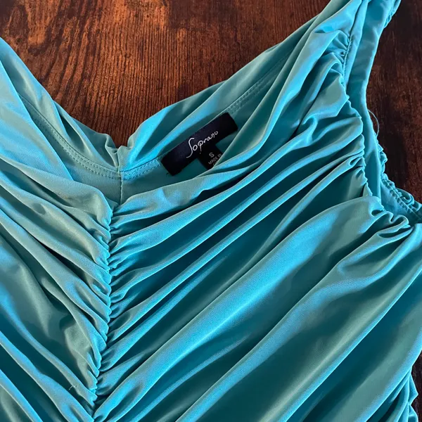 Turquoise blue/green ruched dress Blue - Image 9