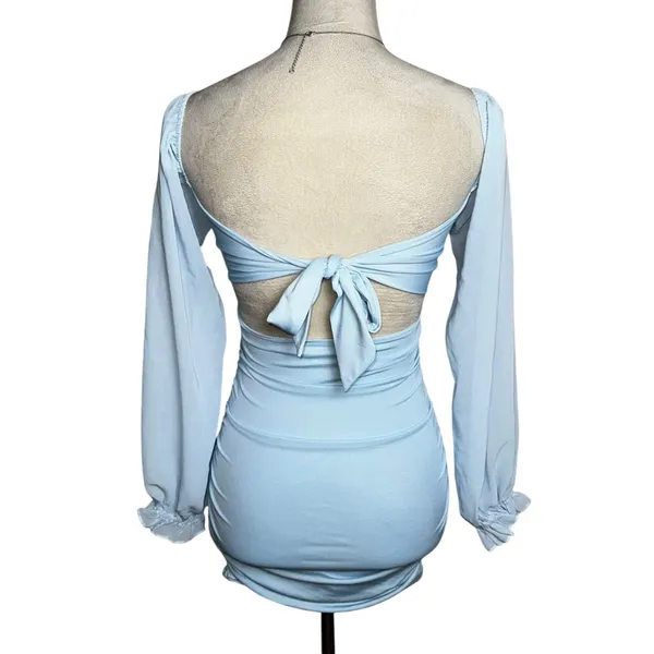 Lucy in the Sky‎ Baby Blue Mesh Sleeve Mini Dress XS | Romantic Pastel Soft Girl - Image 3