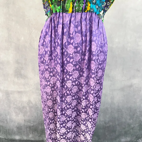 Vintage Handmade‎ Strapless Midi Dress Size M Paisley Floral Purple Boho Indie - Image 5