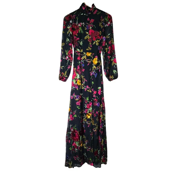Lulus Graceful Arrival Black Floral Burnout Backless Maxi Dress S - Image 3