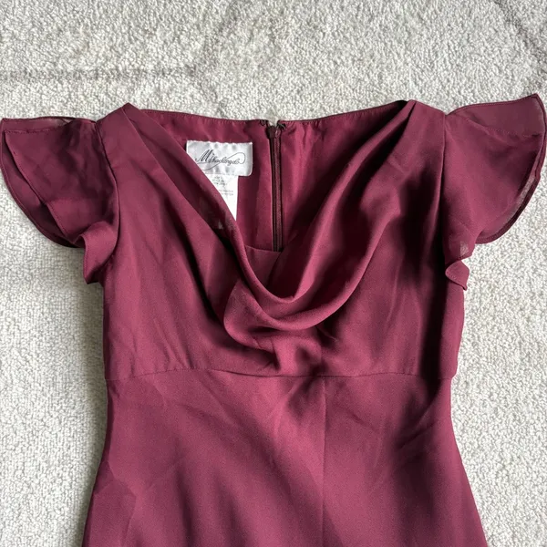 Y2K Vintage Michelangelo Burgundy Flutter-Sleeve Cowl-Neck Evening Gown Sz 2 - Image 2