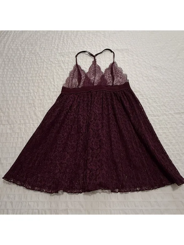 Victoria’s Secret Burgundy Plum Babydoll Slip Lingerie Sheer Lace Sz M Medium - Image 4