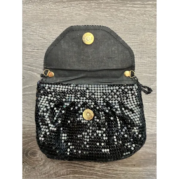 VTG Black Metal Mesh Crossbody Flap Purse Clutch Bag Chain Strap Sparkle NYE - Image 5