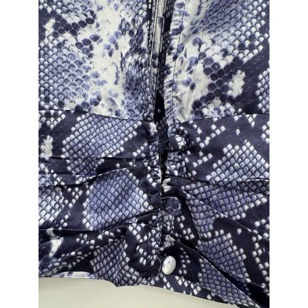 Topshop Python Snake Print Satin Crop Top Navy Mock Neck Long Sleeve Chic Blouse - Image 7