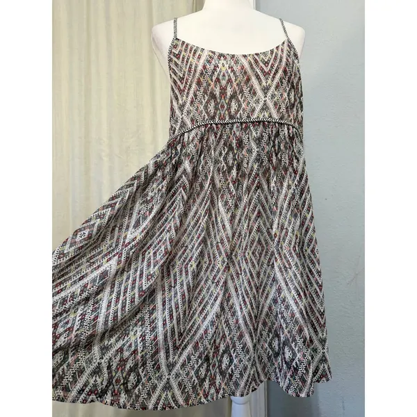 Free People Mini Dress M Multi Geometric Diamond Print Open Back Boho Ethereal - Image 13