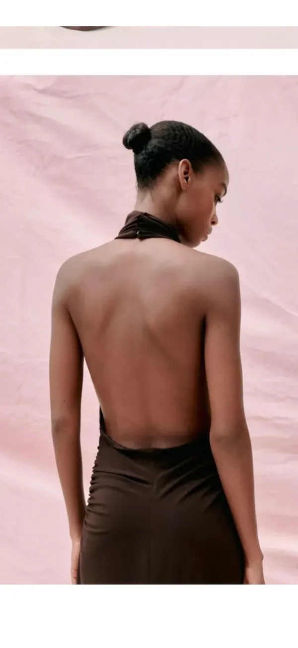 Brown ZARA Dress Maxi Open Back - Image 4