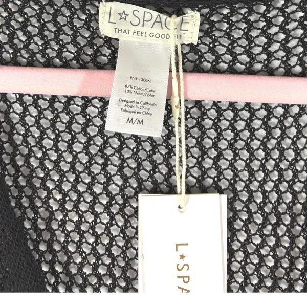 L*Space Adrift Dress Black Crochet Maxi Button Down Cover Up Medium - Image 4