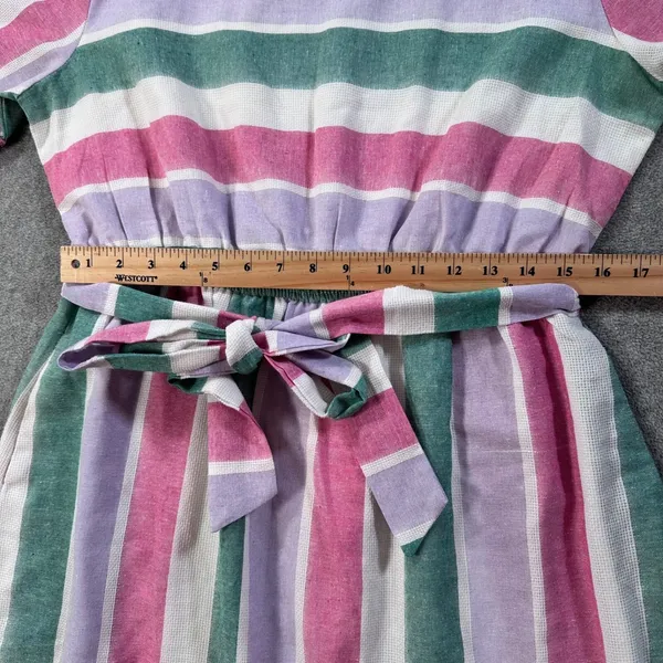 Ces Femme Striped Short Sleeve Dress Women's Large Belted Round Pink Green Purpl - Image 8