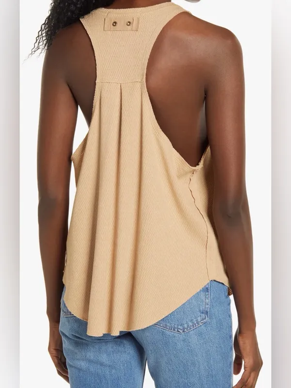 Free People We the Free Neutral Cottage Core Cool It Thermal Knit Tank- medium - Image 3