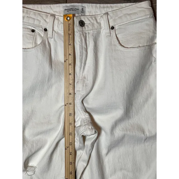 Abercrombie & Fitch High Rise Mom Jean Curve Love White Distressed Ripped 30/10R - Image 7