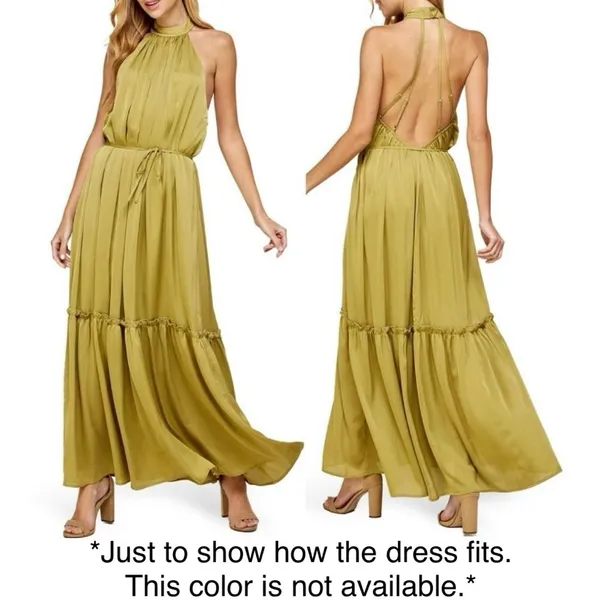 New One One Six Open Back High Neck Sleeveless Tiered Maxi Dress Clay Size Large - Image 20