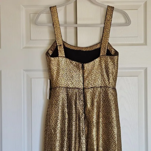 Mestiza New York Jody Metallic Gold Tweed‎ Square Neck Flutter Hem Midi Dress 2 - Image 12