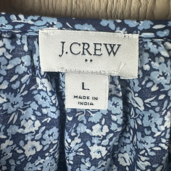 J.Crew Factory Peasant Top Womens Large Blue Floral Ruffle Trim Cotton Blouse - Image 5