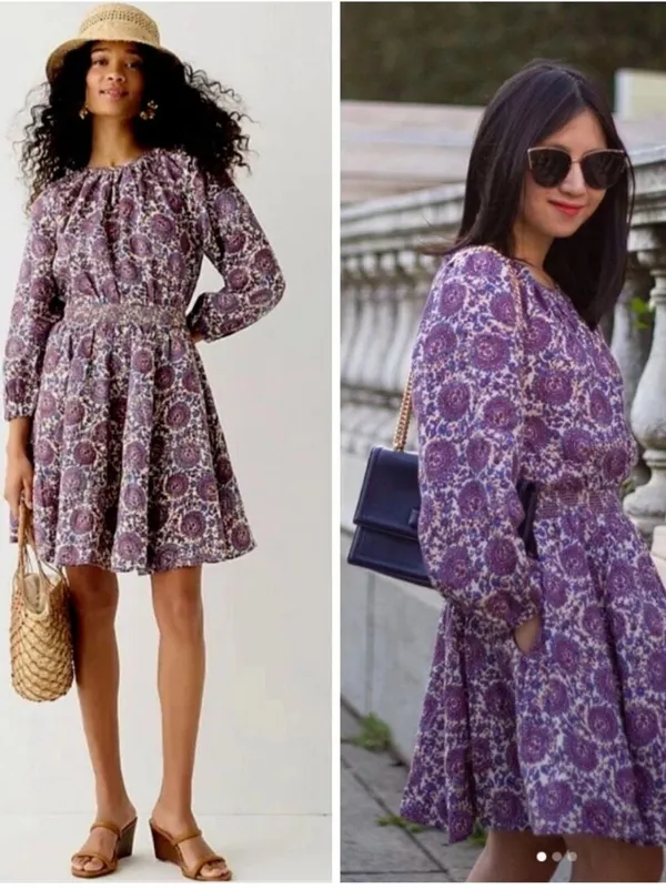 J. Crew NWT Palermo Linen Smocked Waist Bouquet Floral Purple Printed Medium - Image 2