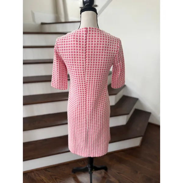 Tyler Boe Pink & White Window Pane Check Plaid 60s Knee Length Shift Dress - Image 2