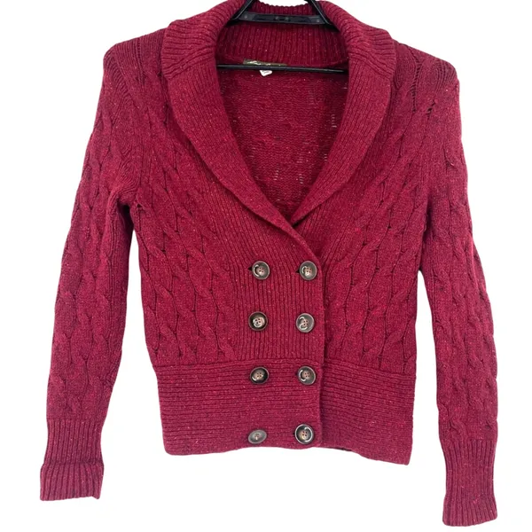 Eddie Bauer Cable Knit Angora Cardigan Womens Sweater Sz SP Fisherman Preppy - Image 2