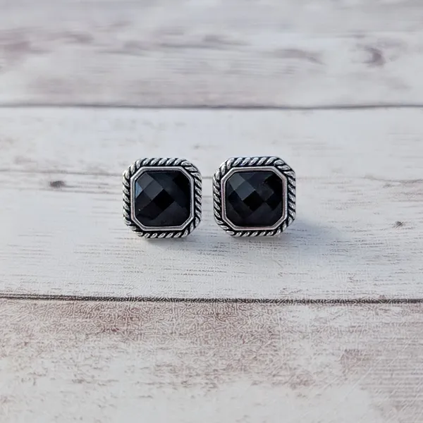 Vintage TJC Clip On Earrings Black & Silver Tone - Image 2