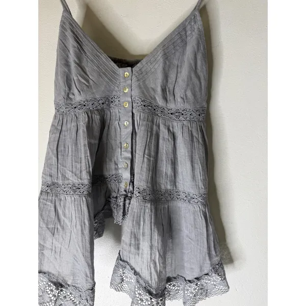 Zara TRF Grey Blue Cotton Gauze Lace Trim Boho Cami Top 0881/024/485 XS NWT - Image 3
