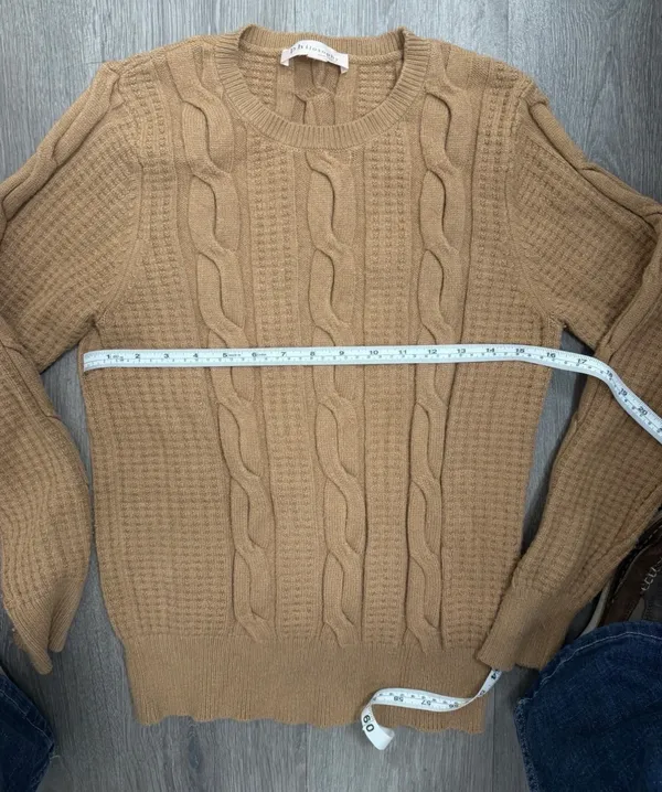 Philosophy Cable Knit Long Sleeve Tan Crew Neck Pullover Sweater Women's Medium - Image 4