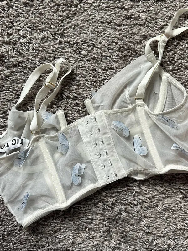 White Sheer Bra with 3D Butterfly Embellishments - Image 4