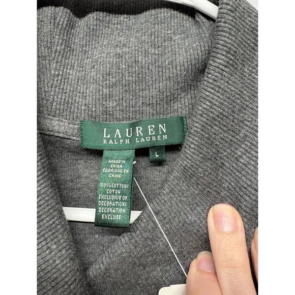 Lauren Ralph Lauren Gray Cotton Shawl Collar Toggle Button Sweater Womens Large - Image 3