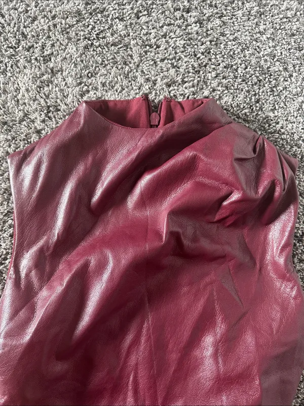 HOUSE OF CB ALLEGRA Wine Vegan Leather Asymmetric Top, Size X-Small, $148 - Image 11