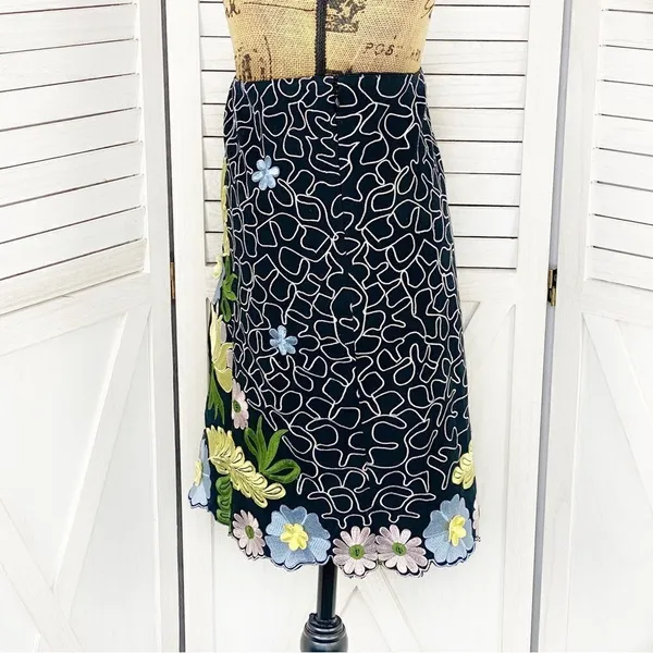 Anthropologie Snak Embroidered Floral‎ A Line Skirt Blue Multi 4 Cottagecore - Image 2