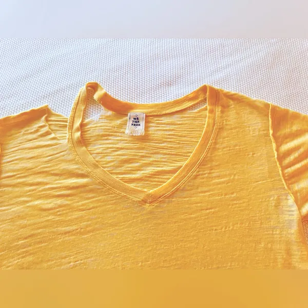 FREE PEOPLE We The Free Burnout Boyfriend T-shirt Yellow Short Sleeve CutOut Tee - Image 15