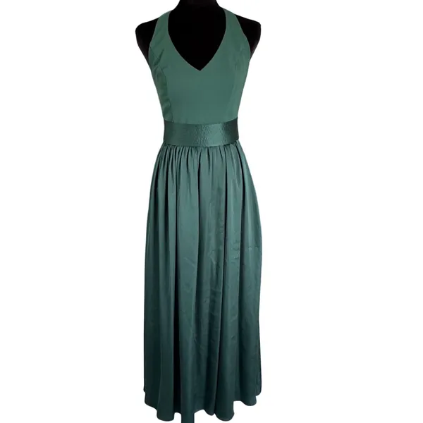White by‎ Vera Wang Forest Green Halter V-Neck Maxi Gown Dress Size 0 - Image 3