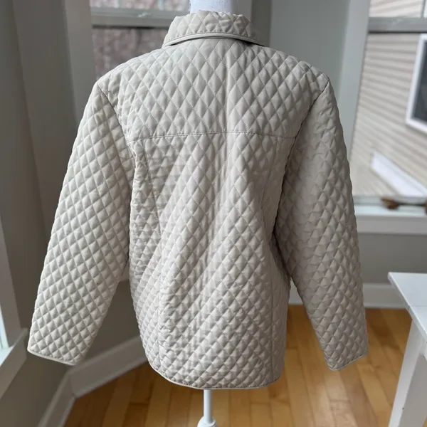 Vintage Nordic Lights Light Khaki Ivory Gingham Quilted Chore Jacket Coat Medium - Image 3
