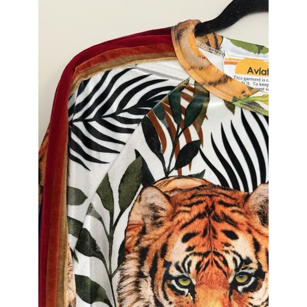 Aviator‎ Nation Velvet Tiger Pullover Crewneck White Unisex Size Small - Image 7