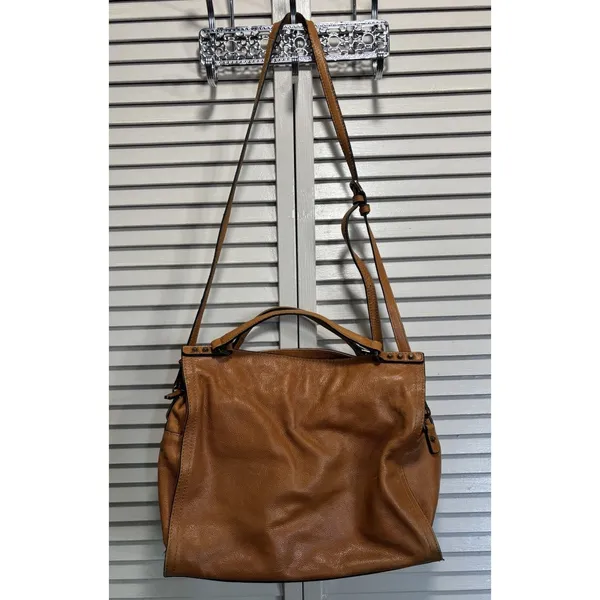 C & C California Leather Bag‎ Satchel Camel Double Strap Zip Brown - Image 2