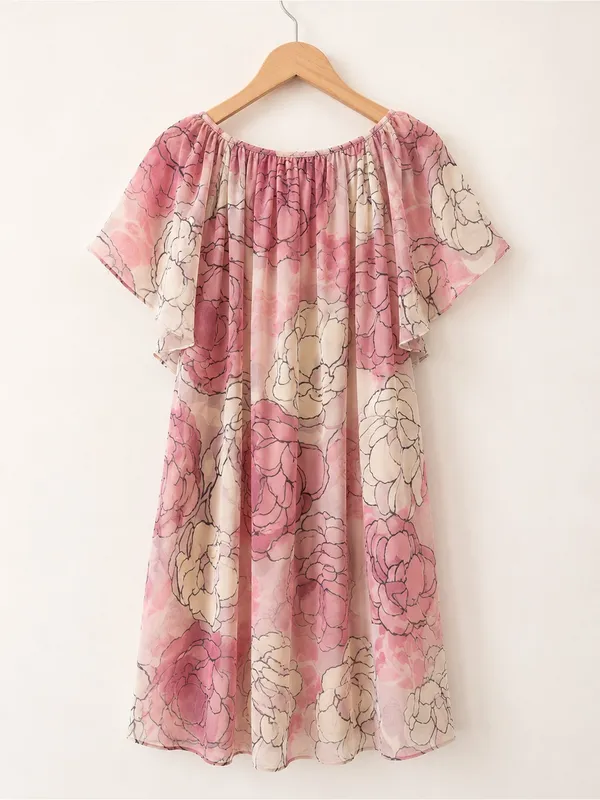 BCBGMaxAzria Boho Blush Pink Floral Mesh Cottagecore Flutter Sleeve Dress - Image 7