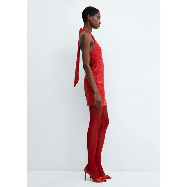 NWT Mango Red Sequined Halter Neck Mini Dress Cocktail Party Glam Bling Size 8 - Image 4