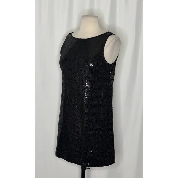 FREE PEOPLE Black Sequin Shift Mini Dress Scoop Back Party Cocktail Size 2 - Image 4