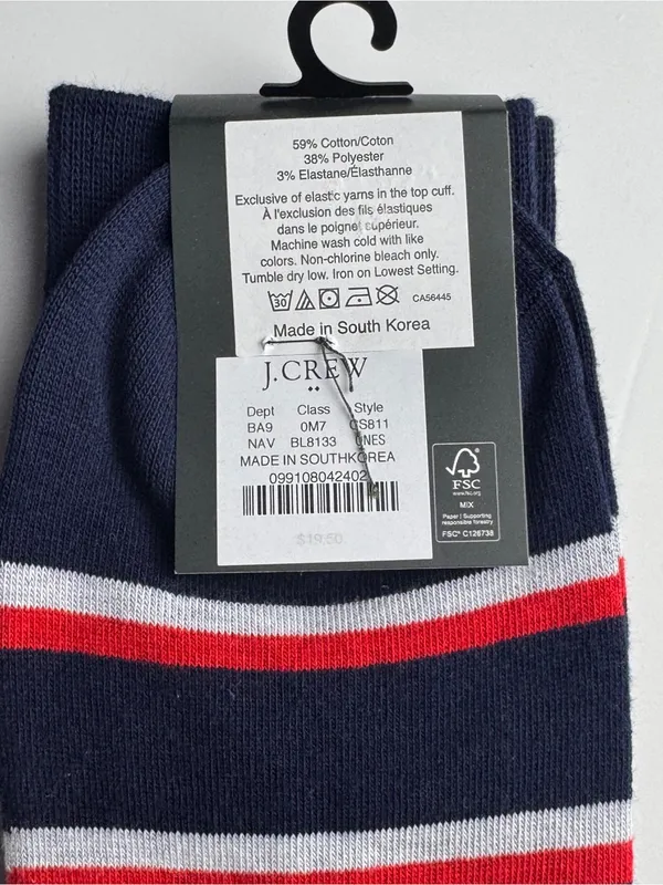 J. Crew Navy Socks with Red & White Stripes Crew Style Preppy Socks New With Tag - Image 6