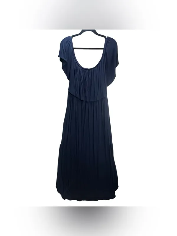 Sweet Lovely by Jen Navy Blue Maxi Dress 1XL Flutter Sleeve Stretch Boho - Image 3