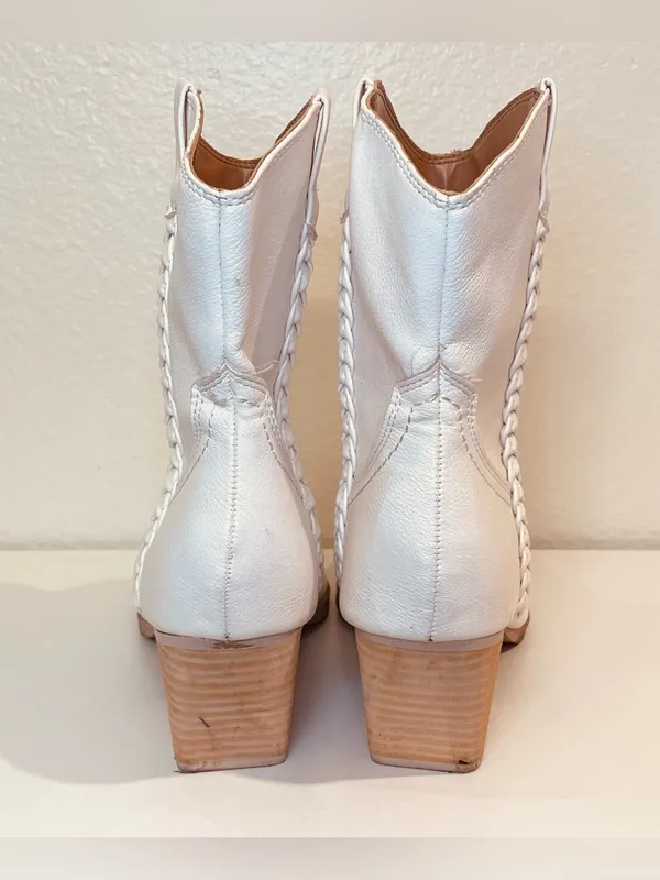 Dolce Vita Karyn Cowboy White Braided Western Leather Ankle Booties Size 10 - Image 6