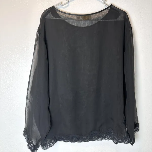 Victoria's Secret Gold Label Size‎ L Black Sheer Boudoir Top Lace Floral 1980's - Image 8