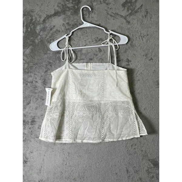 Aur Society Cream Embroidered Eyelet Tie Strap Babydoll Top Size M New Cottage - Image 3