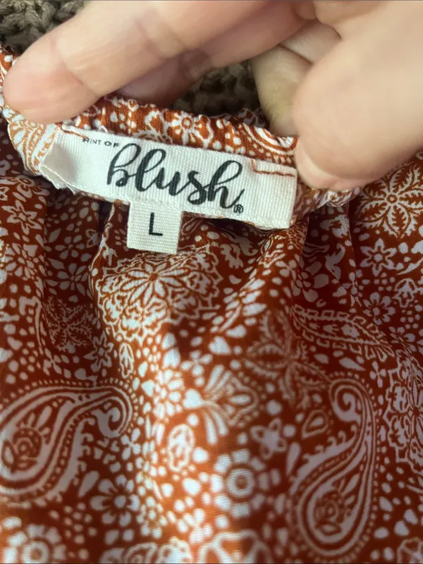Blush Rust Paisley Off-Shoulder Midi Dress with Tassel Tie - Image 2