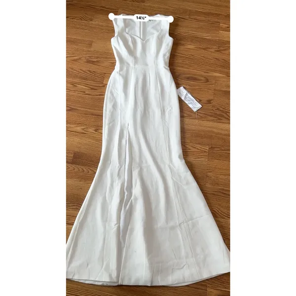 Dress The Population Sandra White Crepe Plunge Trumpet Bridal Gown XXS - Image 5