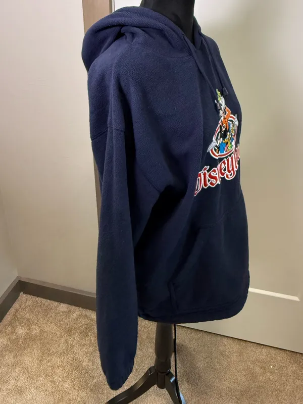 Disneyland Disney Vintage Mickey & Friends Fleece Hoodie‎ Pullover Navy Blue S - Image 3