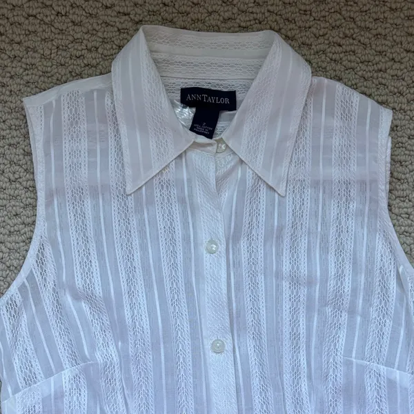 Ann Taylor White Sleeveless Button-Down Shirt BNWT (Not Loft their cheaper line) - Image 2