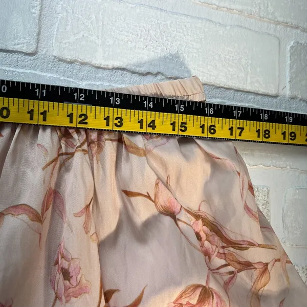 T Tahari Maxi Skirt Womens Large Cream‎ Pink Floral A-Line Stretch Lightweight L - Image 3