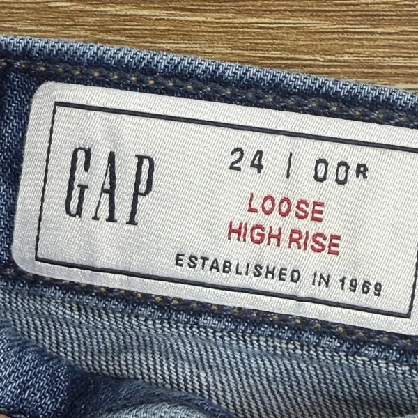 GAP Loose High Rise Jeans Womens 24 00R Blue Medium Wash Straight Leg Stretch - Image 4