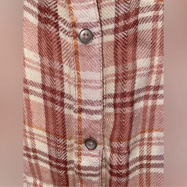 Free People Dusty Pink, Rust & Cream Soft Flannel Button Down Shirt. Relaxed Fit - Image 3