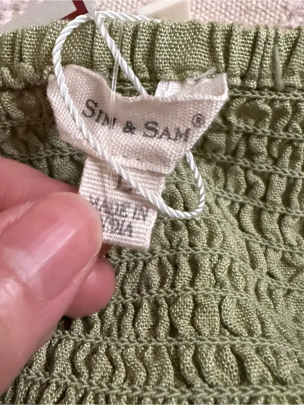 Sim & Sam Green Smocked Back Linen Blend Cropped Cami Tank Top Large NEW - Image 3