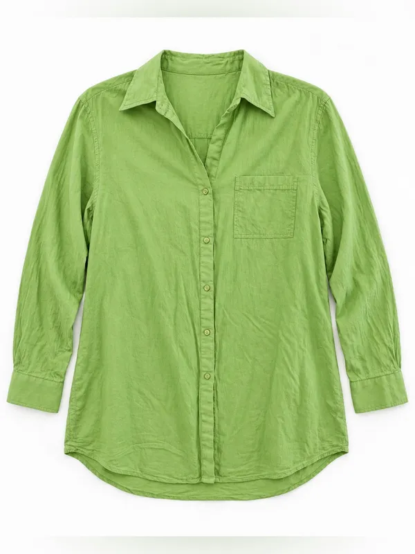 True Destinations Women’s Small Green Cotton Button Down Shirt Roll Tab Sleeve - Image 3